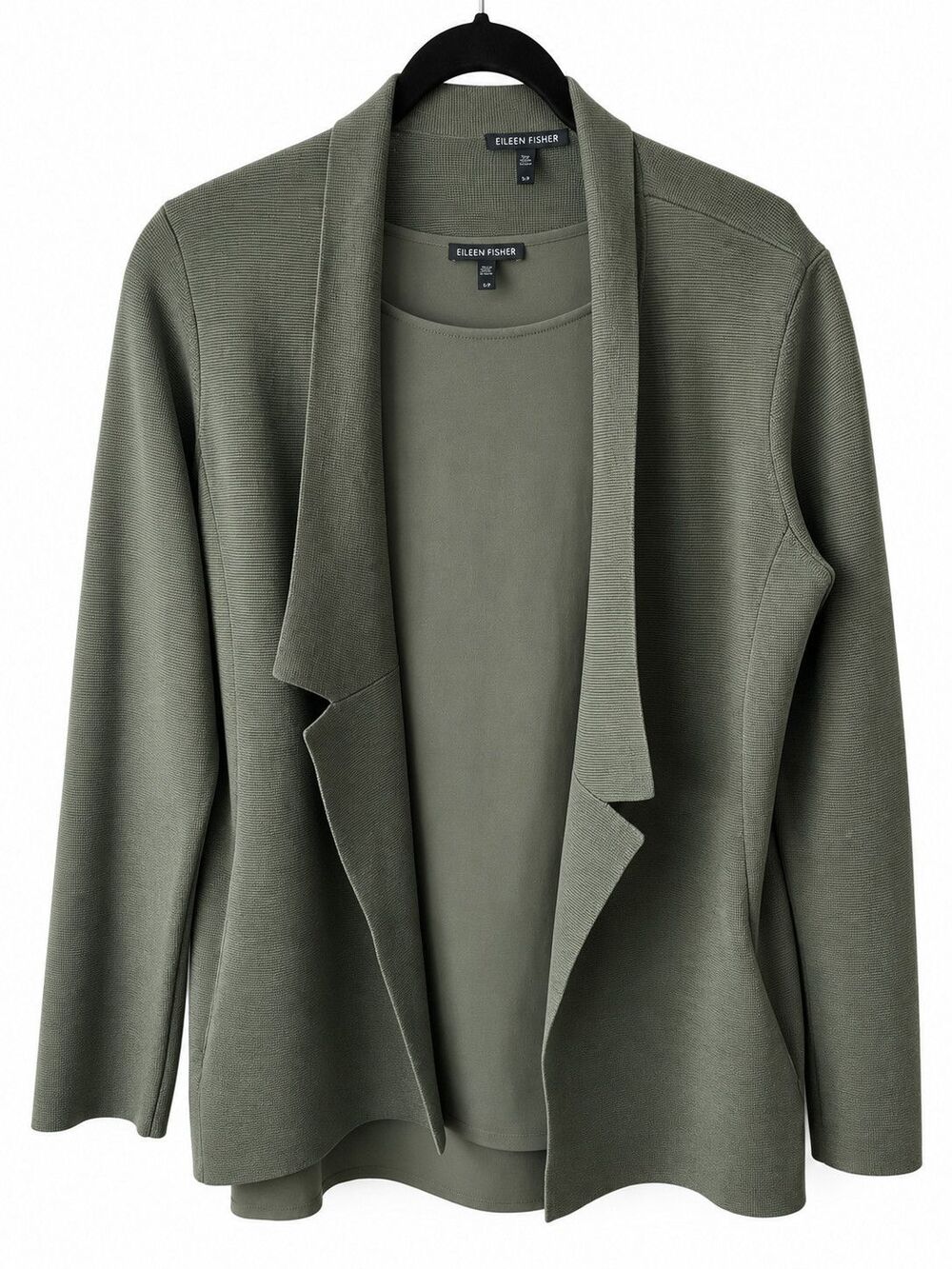 Eileen Fisher Oregano Green Silk Cotton Interlock Jacket Tank Top Set Small